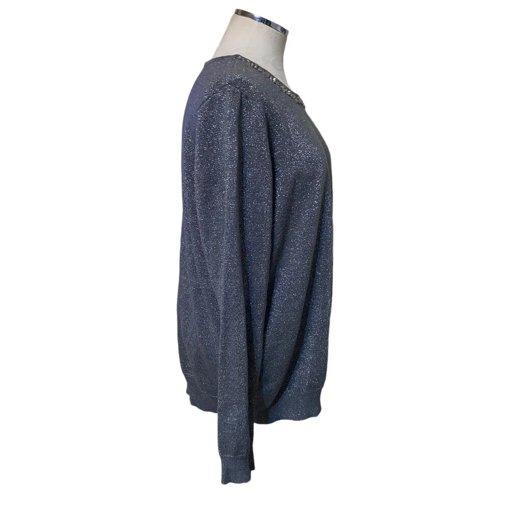 Jaclyn Smith Vintage Metallic Rhinestone Studded Embellished Sweater XL Gray - Image 2