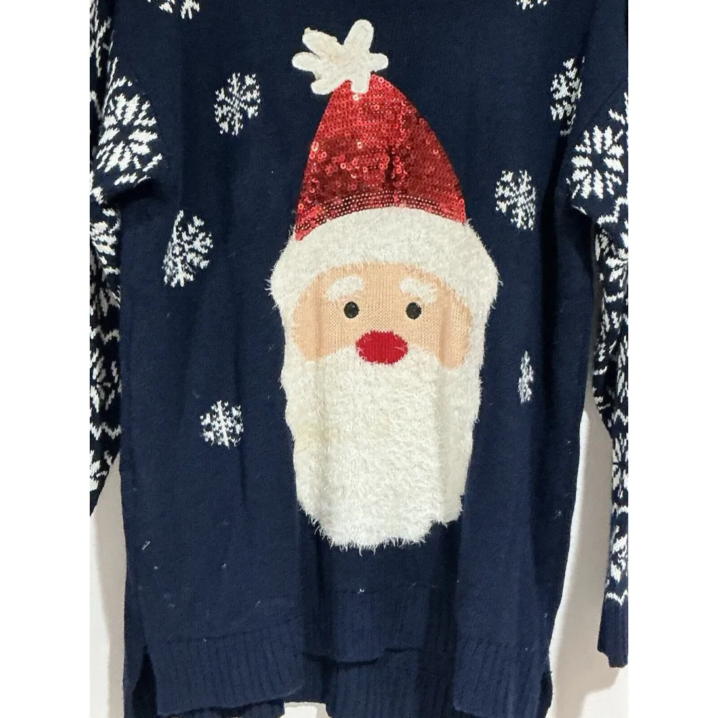 Womans United States Sweaters Blue With Snowflakes & Santa Sweater Size OX - Image 2