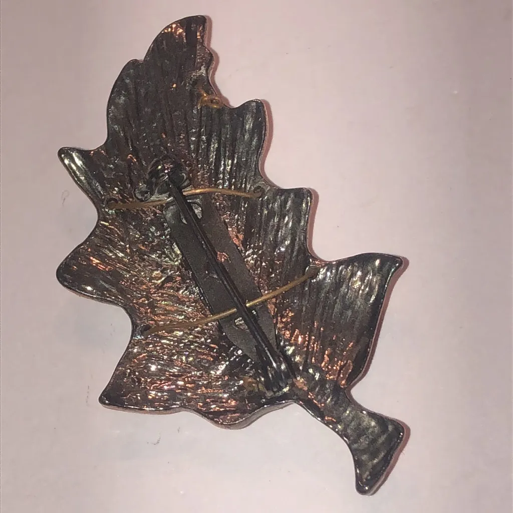 Copper Leaf Brooch with Wire Beaded Accents Brown - Image 4