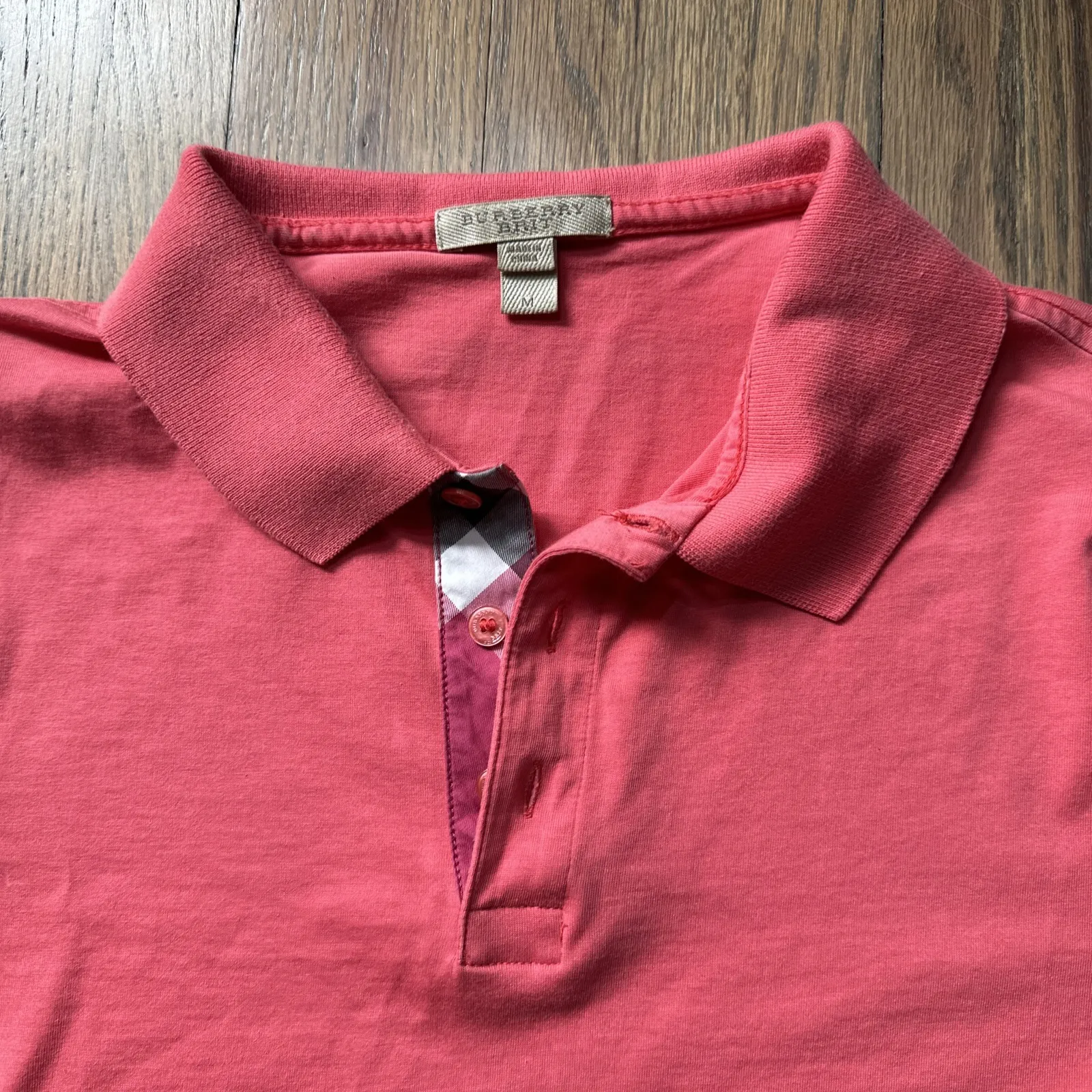 Burberry Brit Polo Shirt Salmon Pink Short Sleeve Nova Check Trim Women's SZ M - Image 2