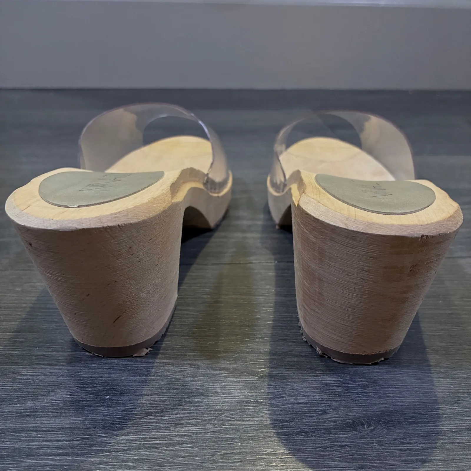 NINA Z New York Clear PVC‎ Wood Heel Clogs Slides Mule Sandals EU 39 (US 9) Tan - Image 6