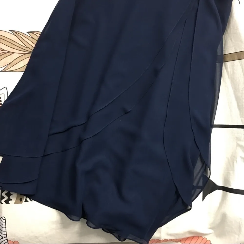 Bill Levkoff Navy Strapless Knee Length Dress Formal Chiffon Flowy Dress  8 - Image 5