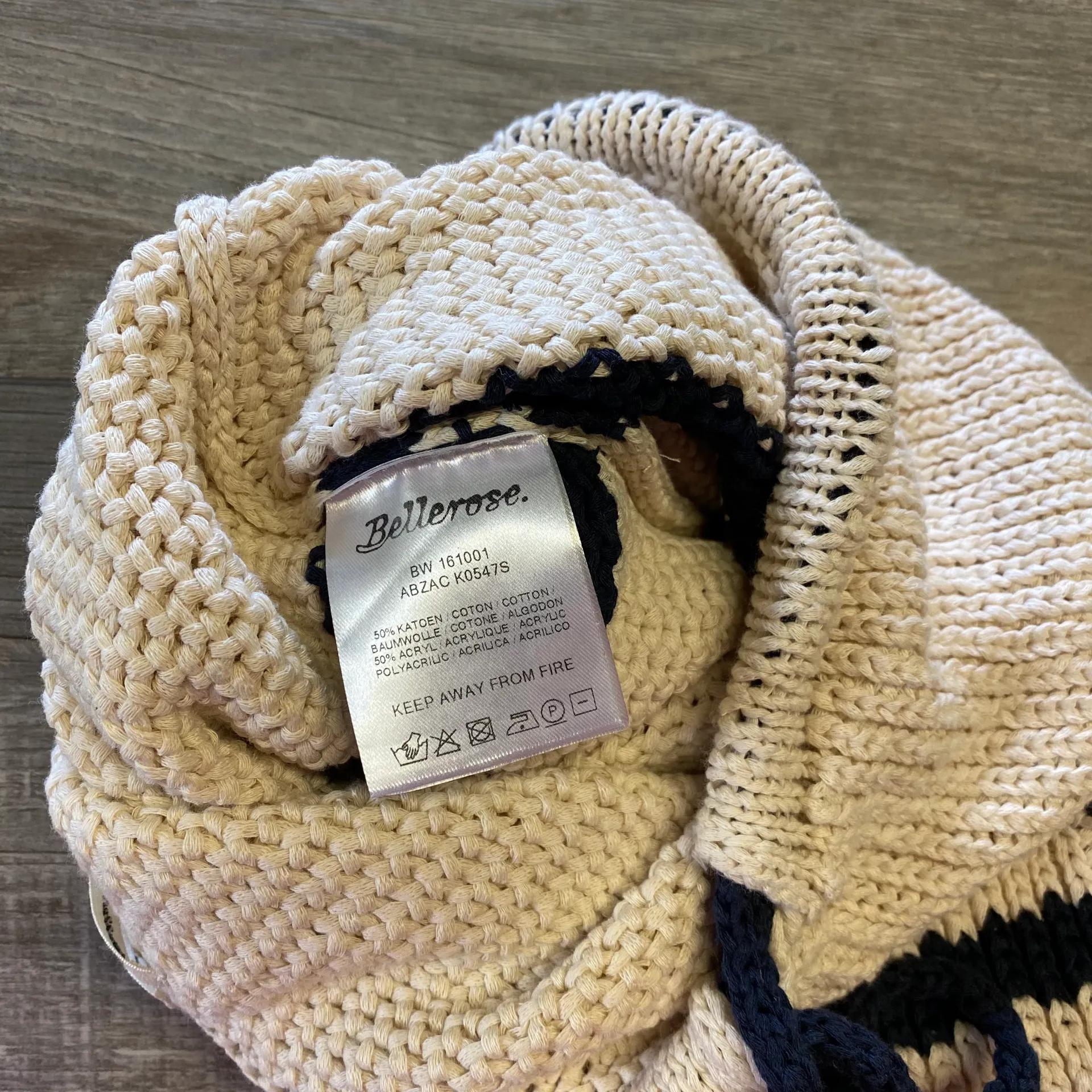 Bellerose Italian Yarn Knitted Nude Navy Stripe Belgium Made Drawstring Bag - Image 6