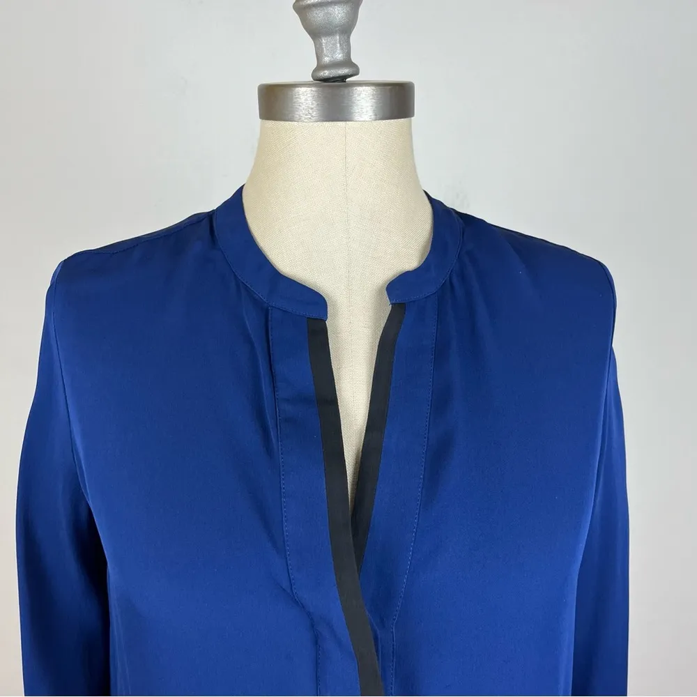 Vince Blue Split Neck Silk Blouse - Image 3