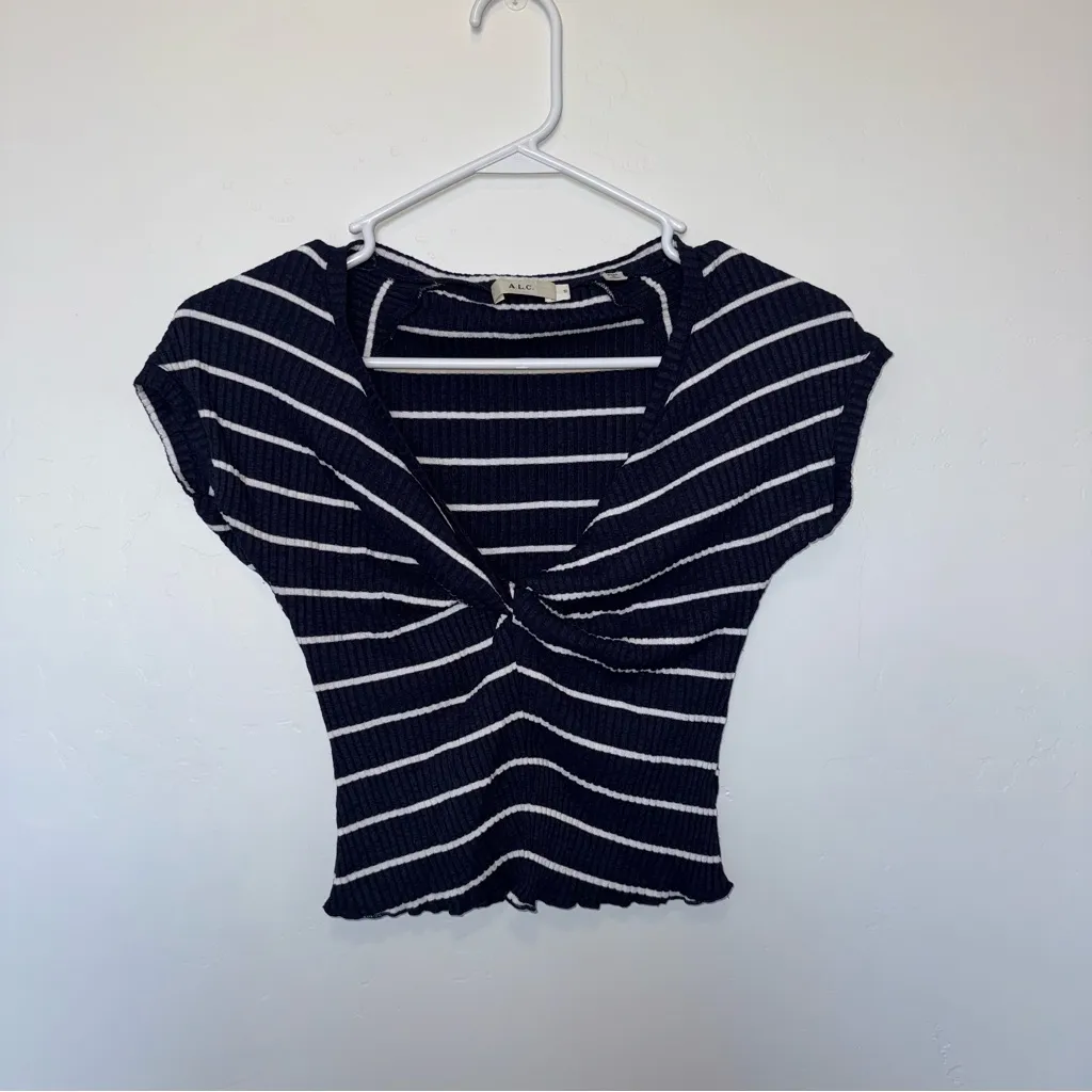 A.L.C Sabina Striped Crop Top In Navy Small - Image 2