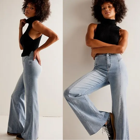 Free People CRVY Wild Honey Flare Jeans Size 31 12 NWT Stretch Denim Retro 70s - Image 2