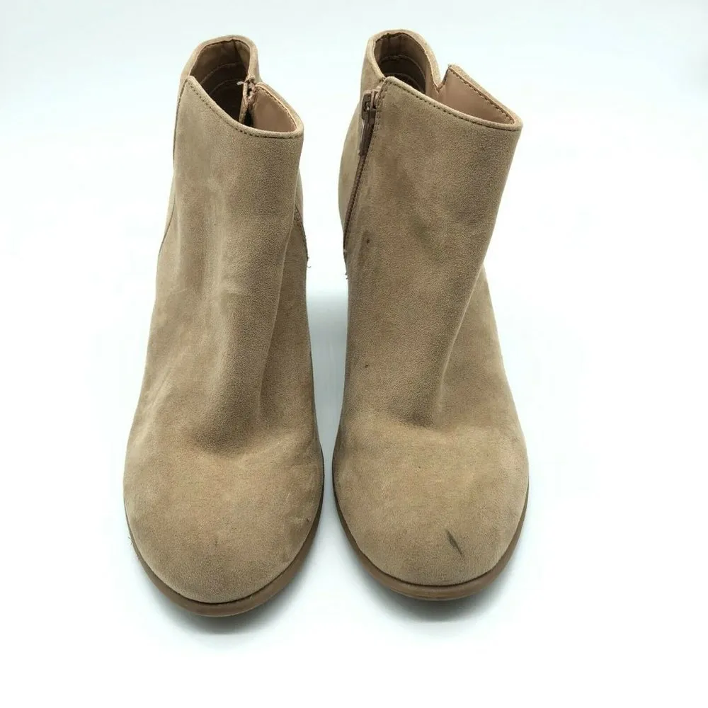 Old Navy Womens Ankle Boots Stacked Heel Faux Suede Zipper Beige Size 7 - Image 3