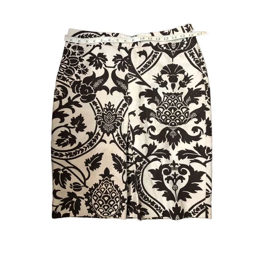 Linen Loft Ann Taylor BROWN CREAM FLORAL LINEN-BLEND STRAIGHT SKIRT SIZE 8 - Image 8