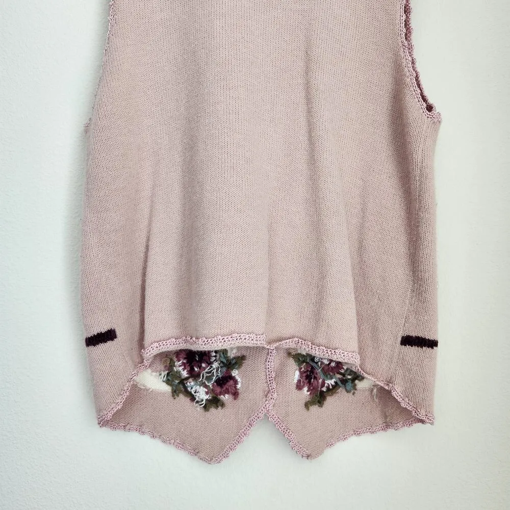 Vintage Koret Pink Floral Knit Button Up Sleeveless Sweater Vest Top M Size M - Image 10