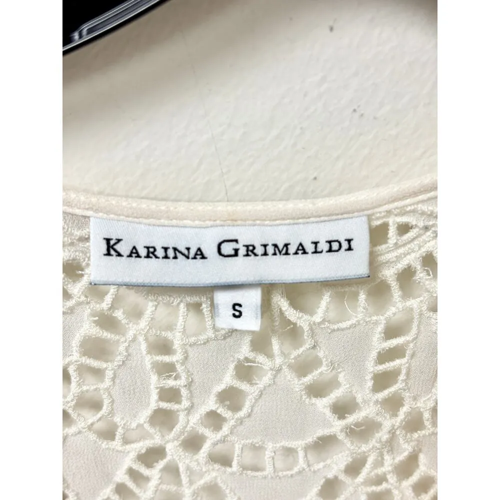 Karina Grimaldi Maya Eyelet Long Sleeve Blouson Mini Dress Cream Women's Size S - Image 5