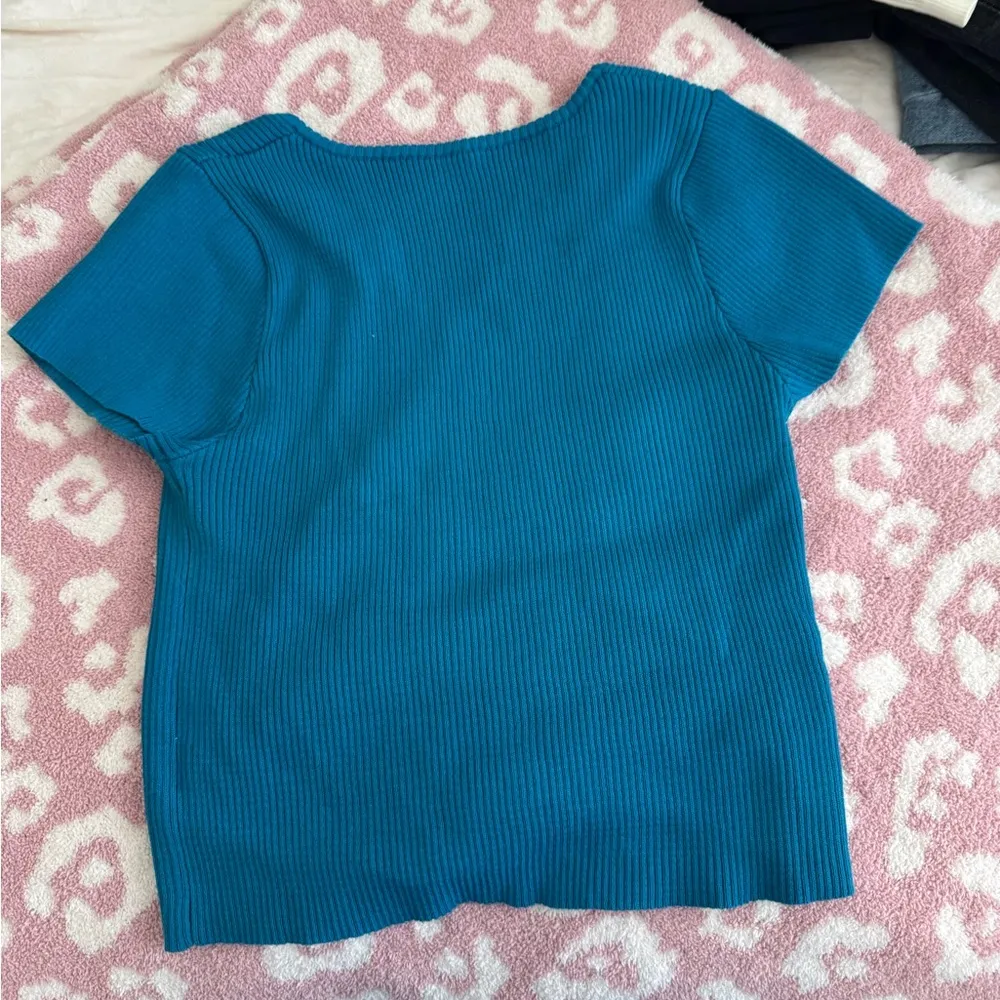 Teal Ribbed Women's Top Blue - Image 2