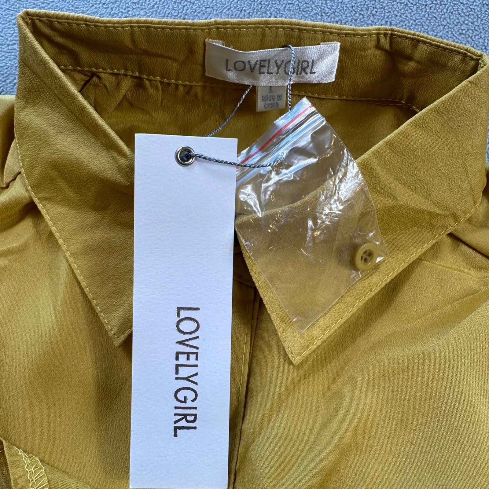 Lovelygirl Button Up Shirt Top L Mustard Yellow Sleeveless High Low Pleated NWT Size L - Image 4