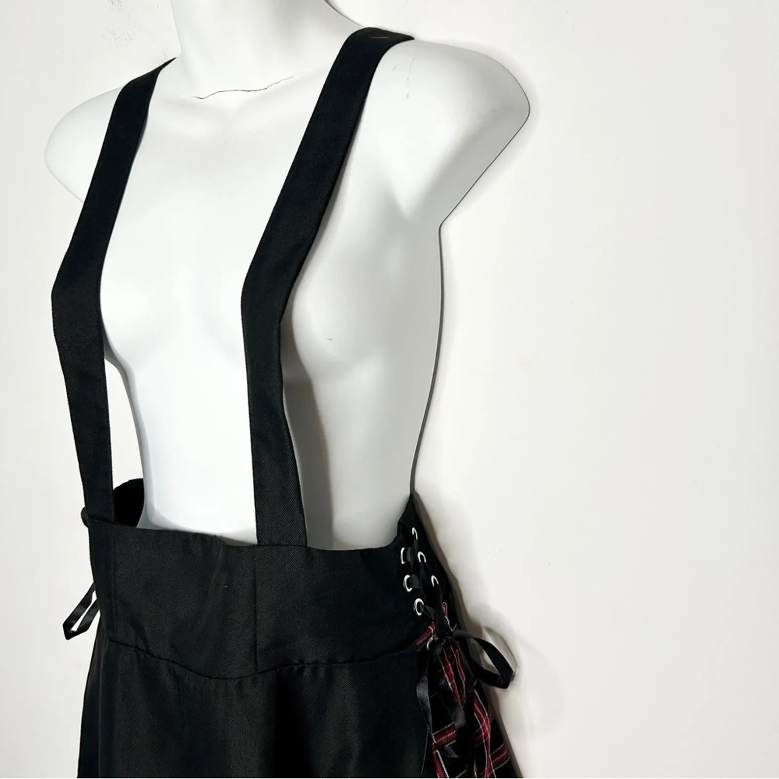 HOT TOPIC Suspender Skirt Size Medium Plaid Lace Up Emo Punk Skater Grunge Alt - Image 5