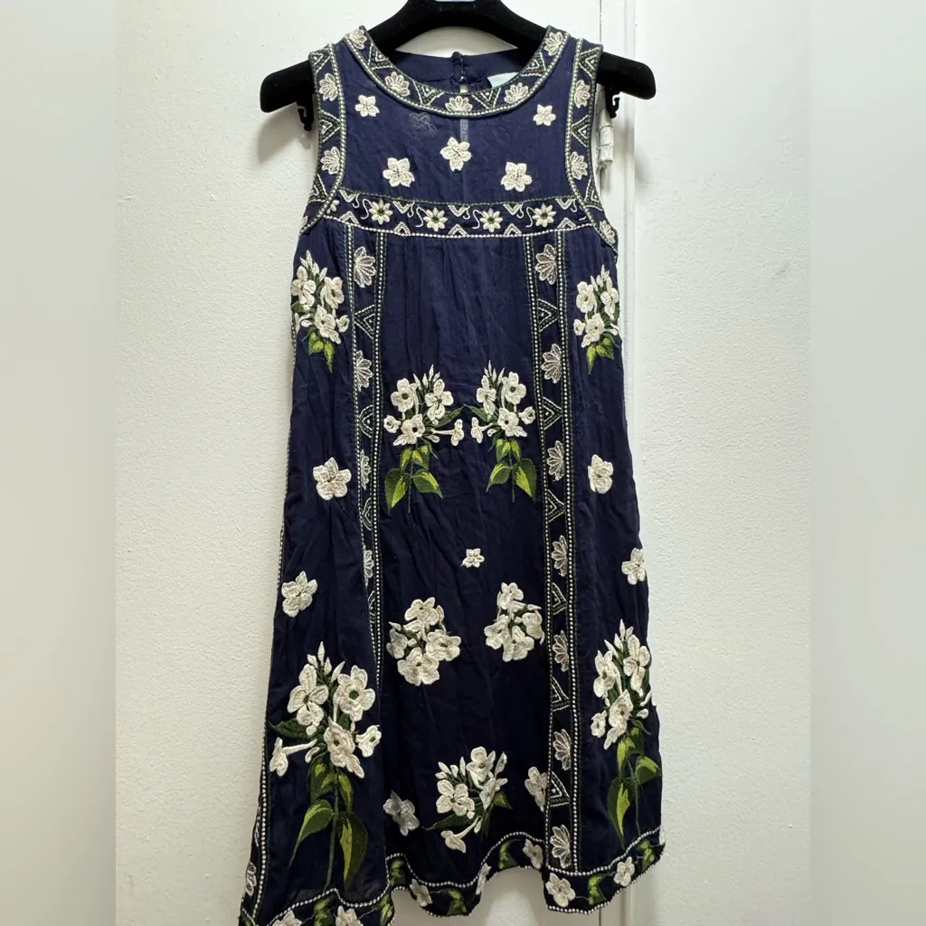 Anthropologie Maeve Rosa Blue Embroidered Swing Dress - size 0 sold out! - Image 7