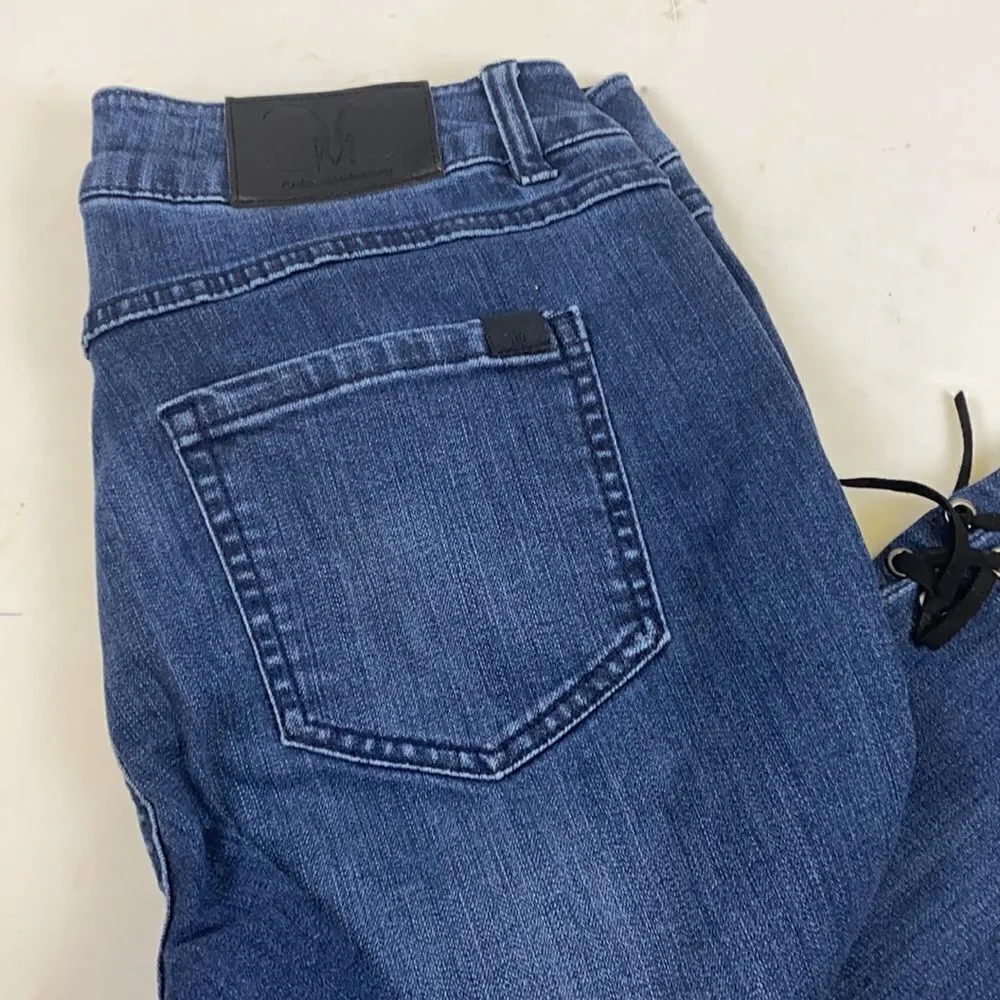 CATHERINE MALANDRINO Dark Wash Denim Skinny Jeans W/ lace up leg D30 - Image 4