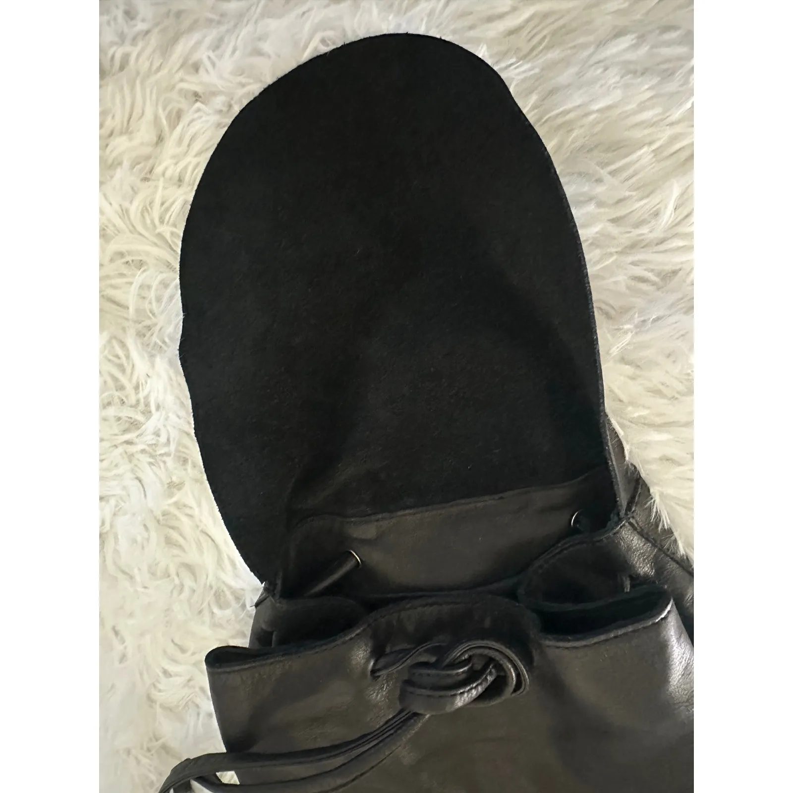 COS  black‎ leather unstructured drawstring backpack bag - Image 7