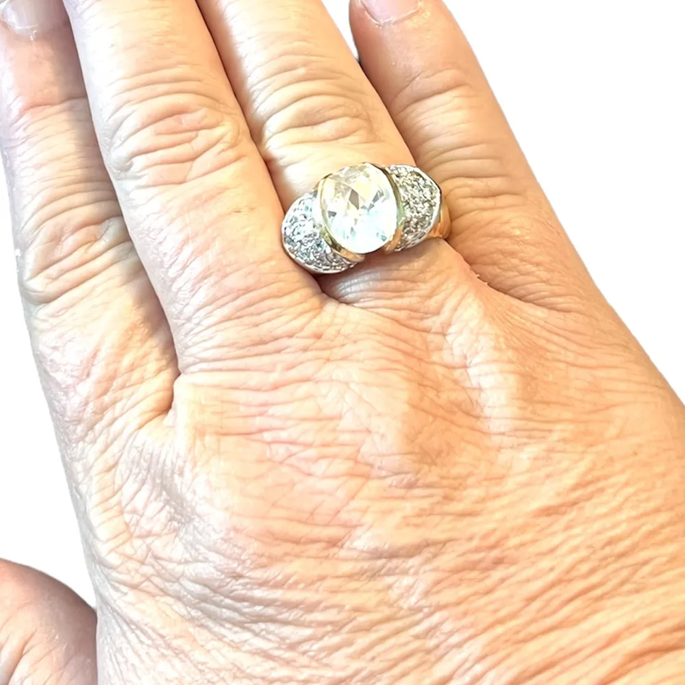 Fancy Golden CZ Cubic Zirconia Statement Cocktail Ring Size 7 - Image 5