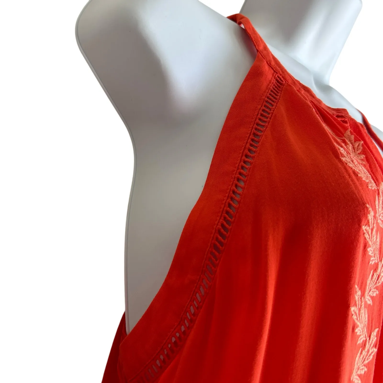 Y2K Gianni Bini Women Tunic Top M Orange Eyelet Inset Flowy Boho Festival Flowy‎ - Image 4