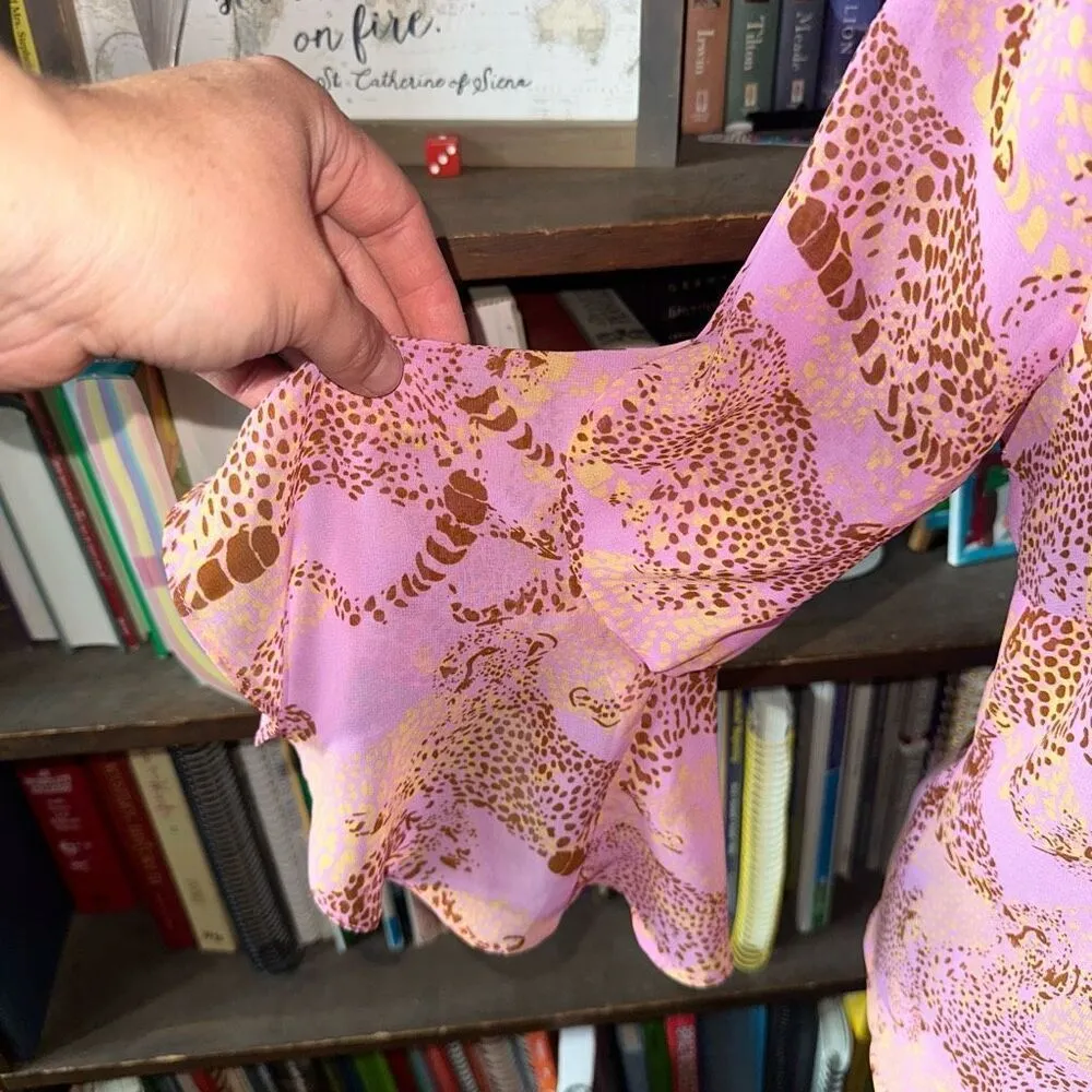 CAbi linx semi sheer bell sleeve cheetah lightweight blouse - Image 3