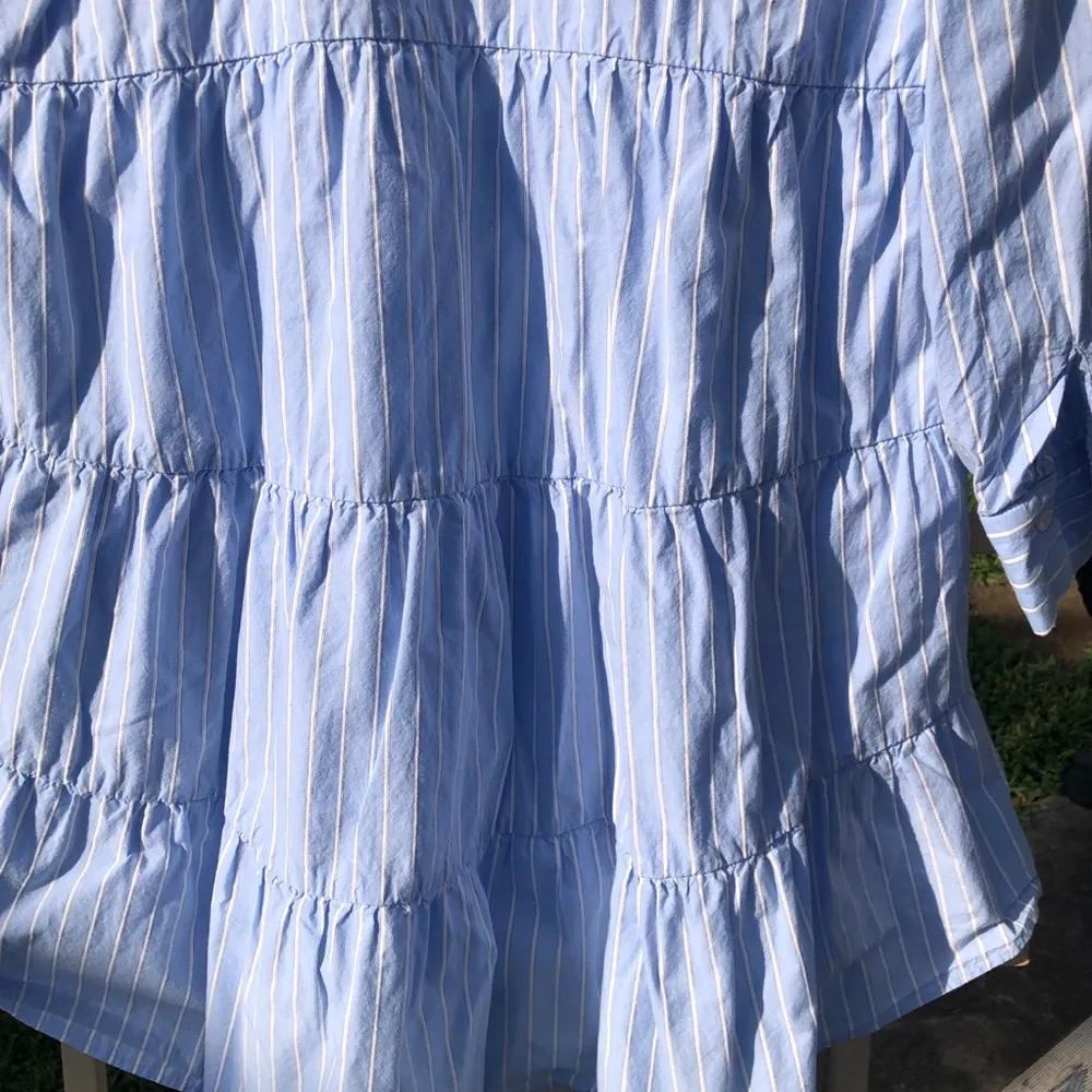 Blue Cotton Striped Long Sleeved Mini Shirt Dress S - Image 10