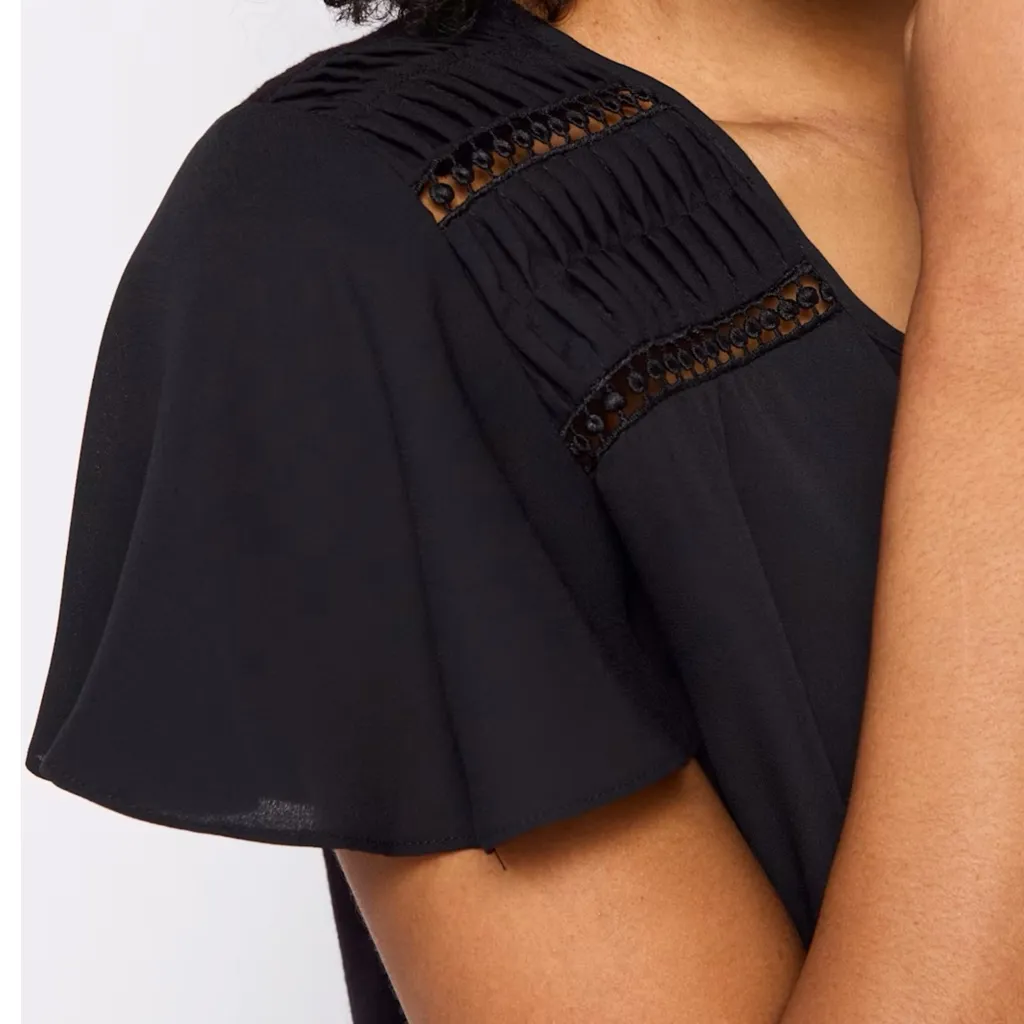 FORTUNE + IVY Stitch Fix Livey Blouse Black Flutter Sleeve Button Front Womens M - Image 4