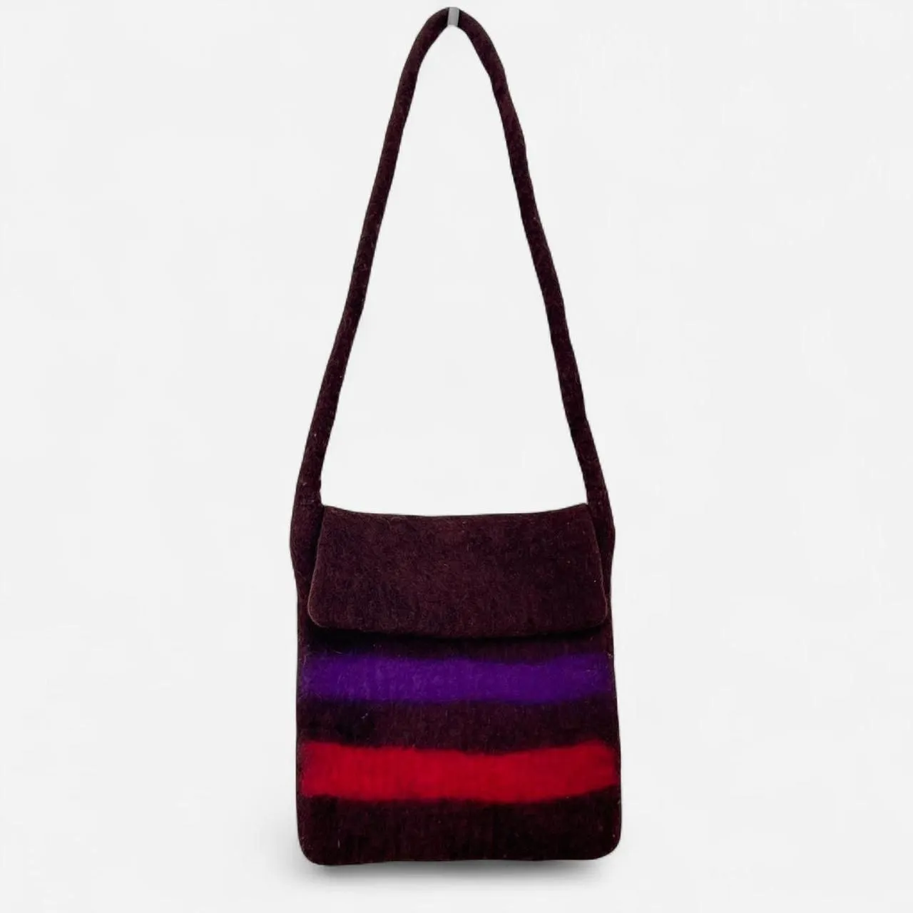 Fair Trade Boho Artisan Wool Crossbody Bag – Himalayan Craftcore Vintage Vibes Brown - Image 2