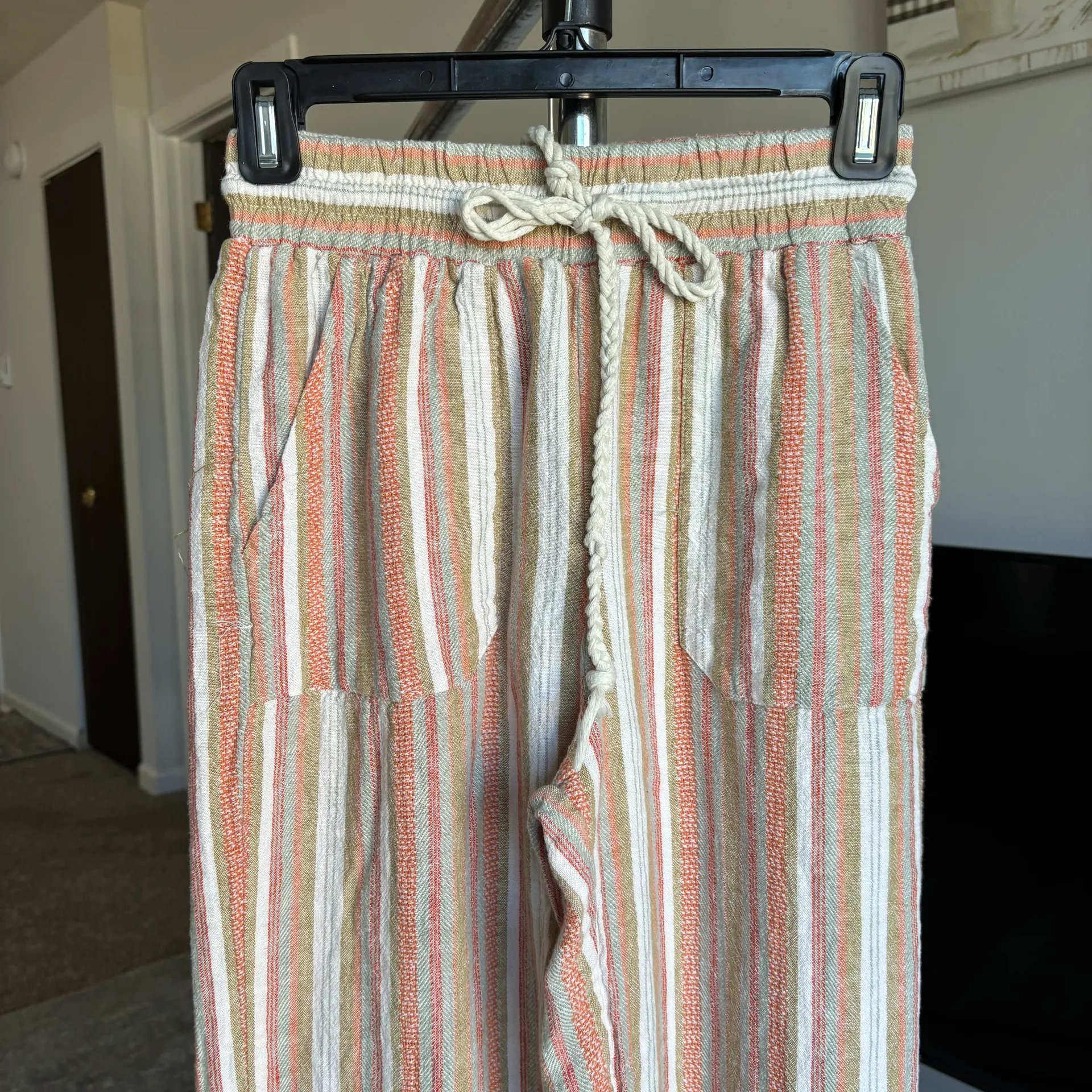 Indigio Rein Women's Drawstring Striped Wide Leg Pants Small - Image 2