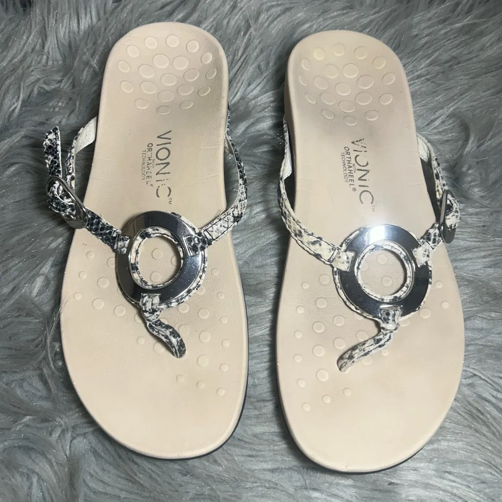 Vionic Rest Karina Snakeskin Print Thong Sandals Supportive Stylish Sandals Sz 9 - Image 2