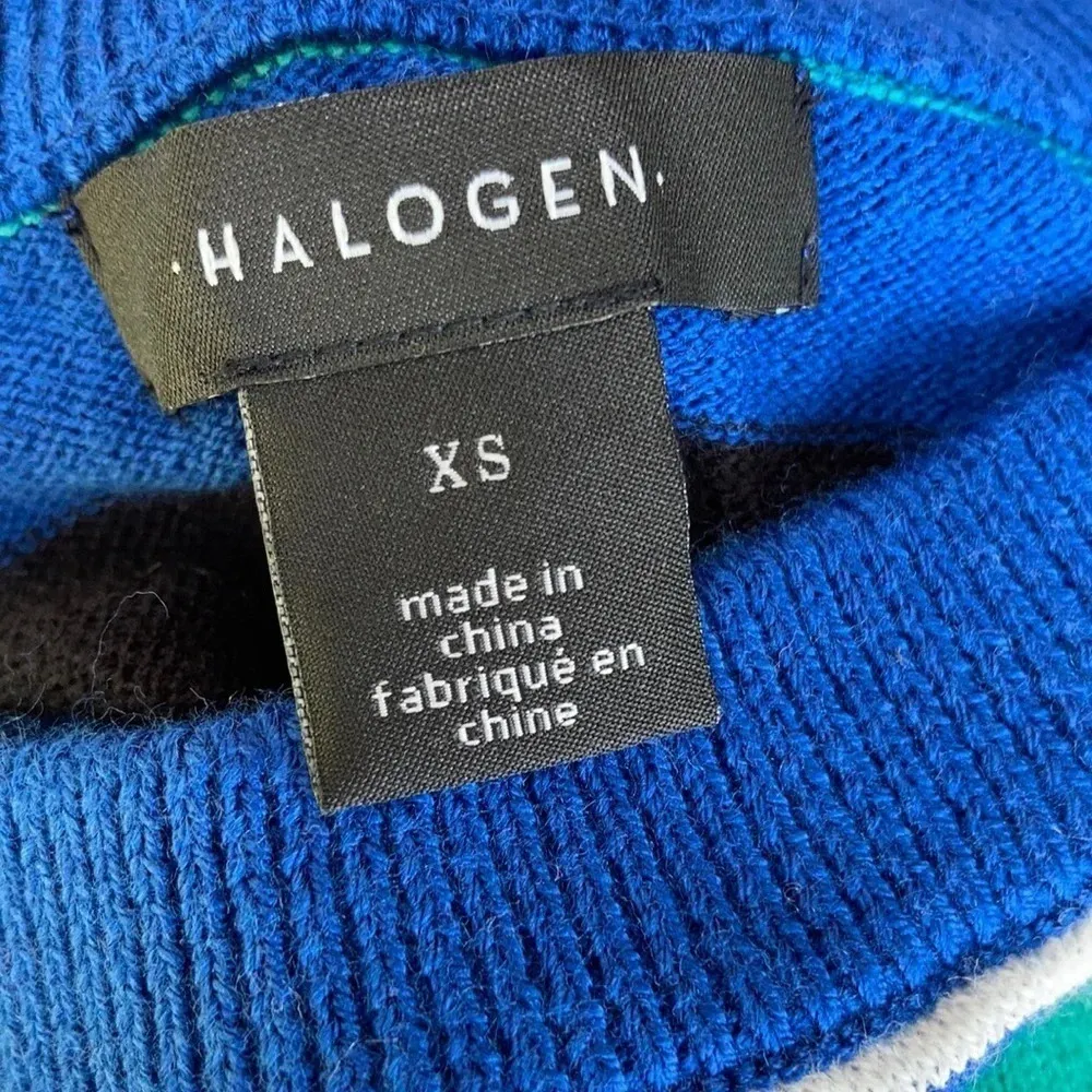 Halogen Freya Striped Crewneck Sweater XS Blue White Purple Button Long Sleeve - Image 3