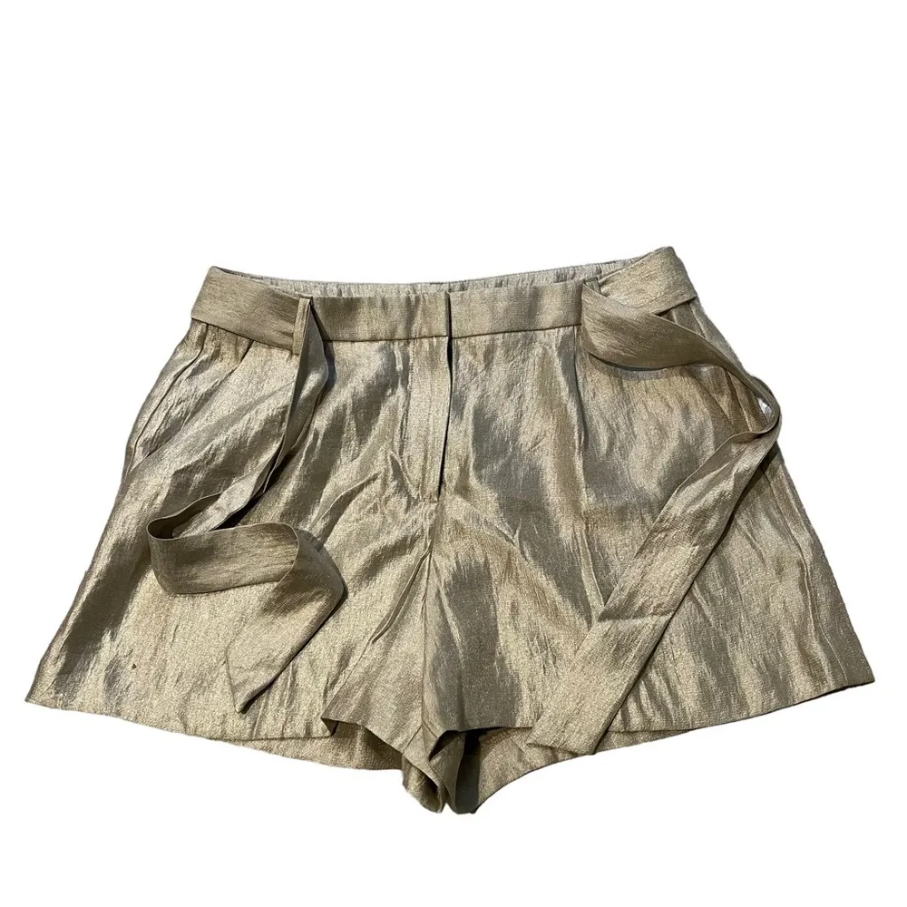 LOFT Champagne Shimmer Pleated Tie Waist Shorts - Image 6