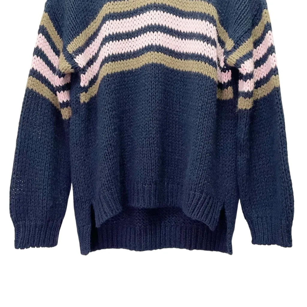 Xirena Whistler Apres Ski Sweater Navy Pink Stripe Alpaca Wool Blend Size Medium Blue - Image 4
