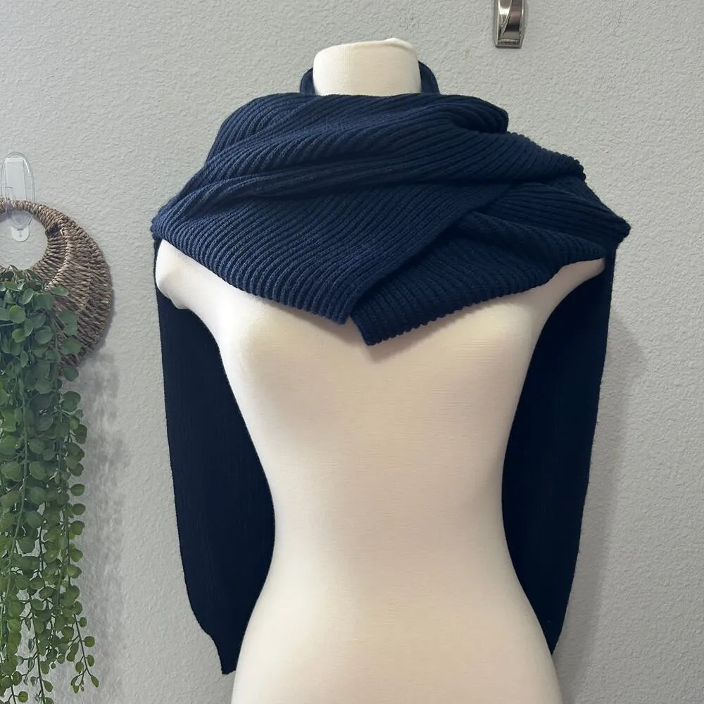 NEW Free People University Rib Sweater Scarf Knit Navy Prep Faux Wrap Scarf - Image 6