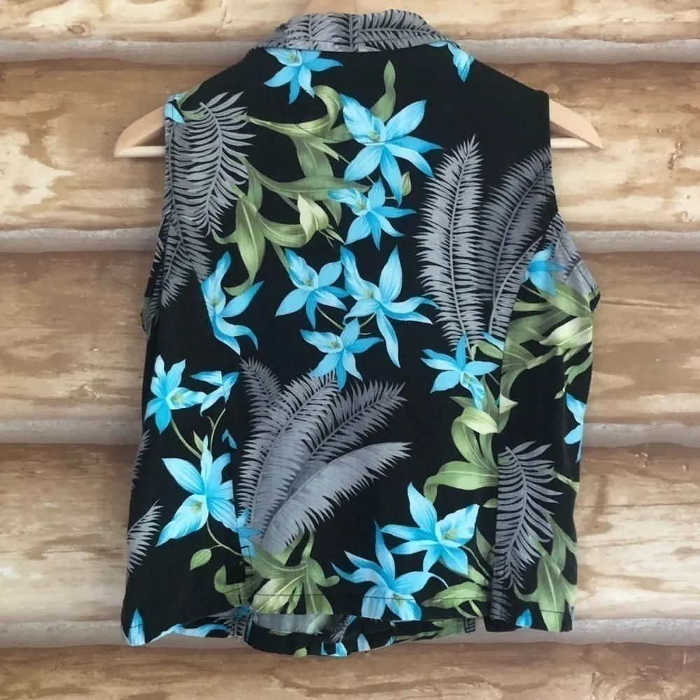 Vintage Jamaica Bay sleeveless tropical floral print blouse size medium Black - Image 8