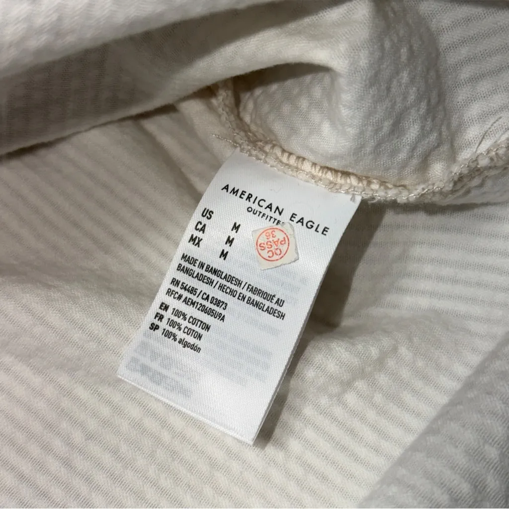 American Eagle Colorblock Corduroy Button Up Shirt Cream and Tan Womens M - Image 5