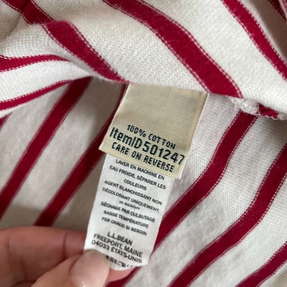 L.L. Bean 501247 Red Stripe Retro French Nautical Lace Front Hooded Shirt M - Image 9