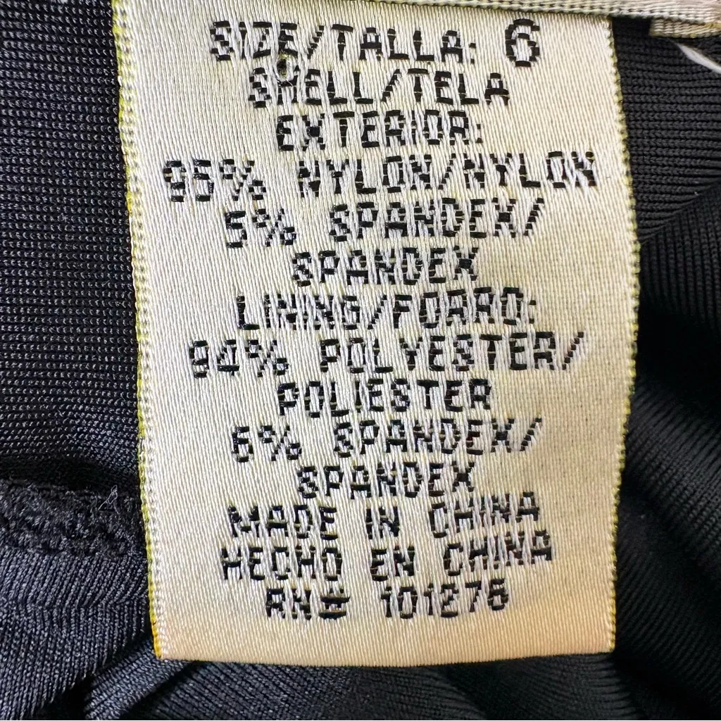 Y2K Mesh Plunging Halter Maxi Dress Womens Sz 6 Black & White Graphic Leaf Print - Image 10