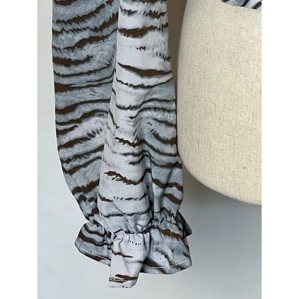 Vintage Havana Blue and Black Animal Print Ruffle‎ Cropped Peplum Blouse XS - Image 6