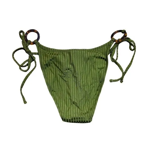 NWT J. Crew Women's‎ Cheeky Bikini Bottom Green Wide-Rib Side Ties Size M - Image 2