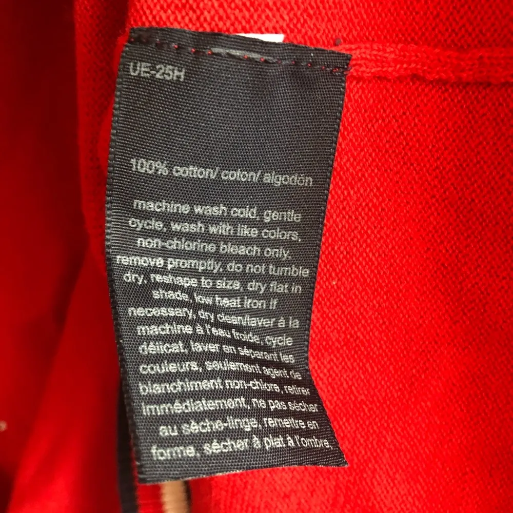 Tommy Hilfiger Sweater Red White Blue Bejeweled V Neck L EUC Y2K Varsity Stripe - Image 6