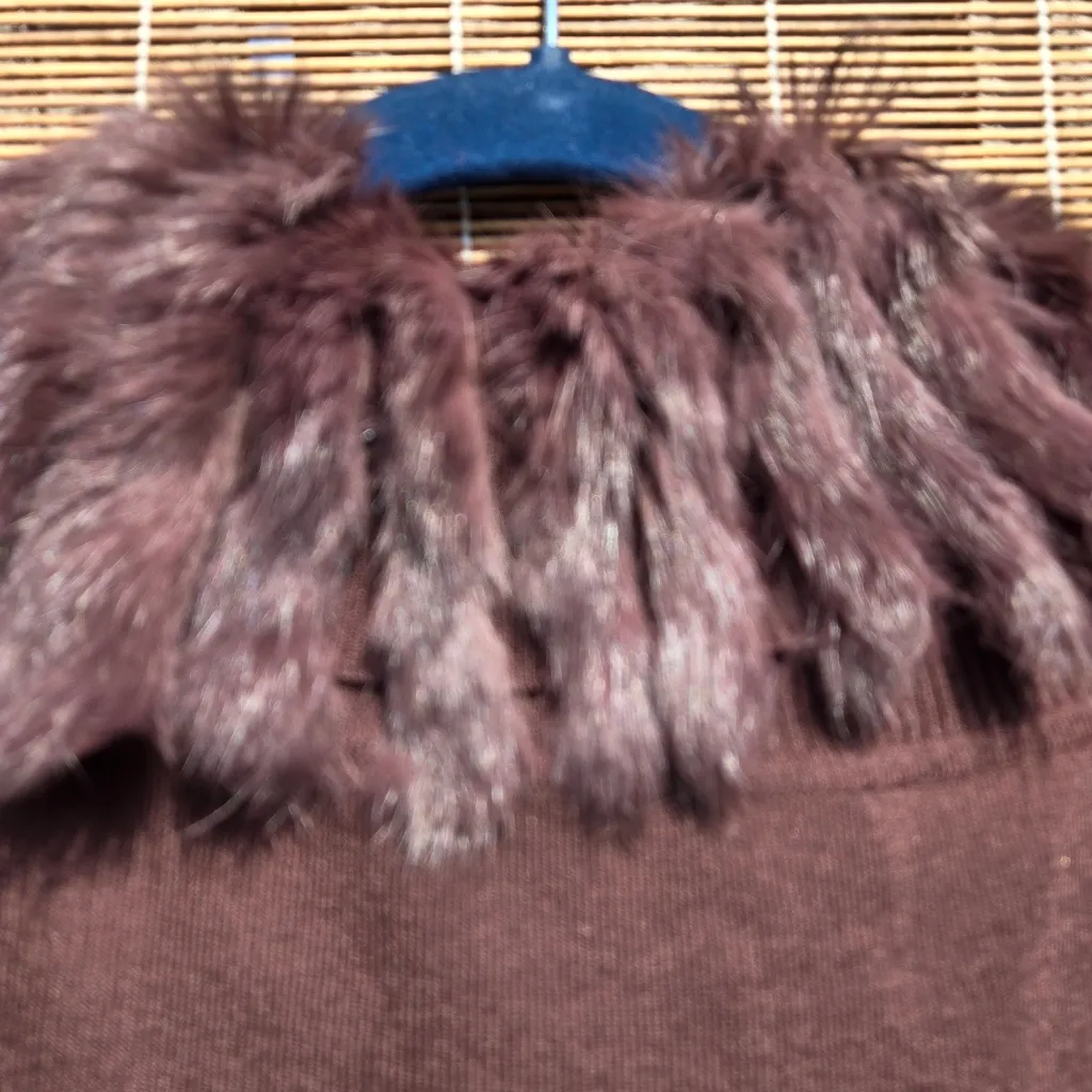 Fur Collared Casual Sweater Brown M Size M - Image 5