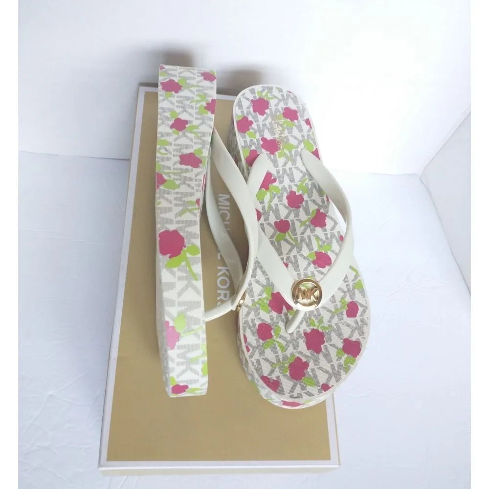 New! MICHAEL KORS MK Logo Jet Set Bedford Platform Wedge Thong Sandals Shoes - Image 2