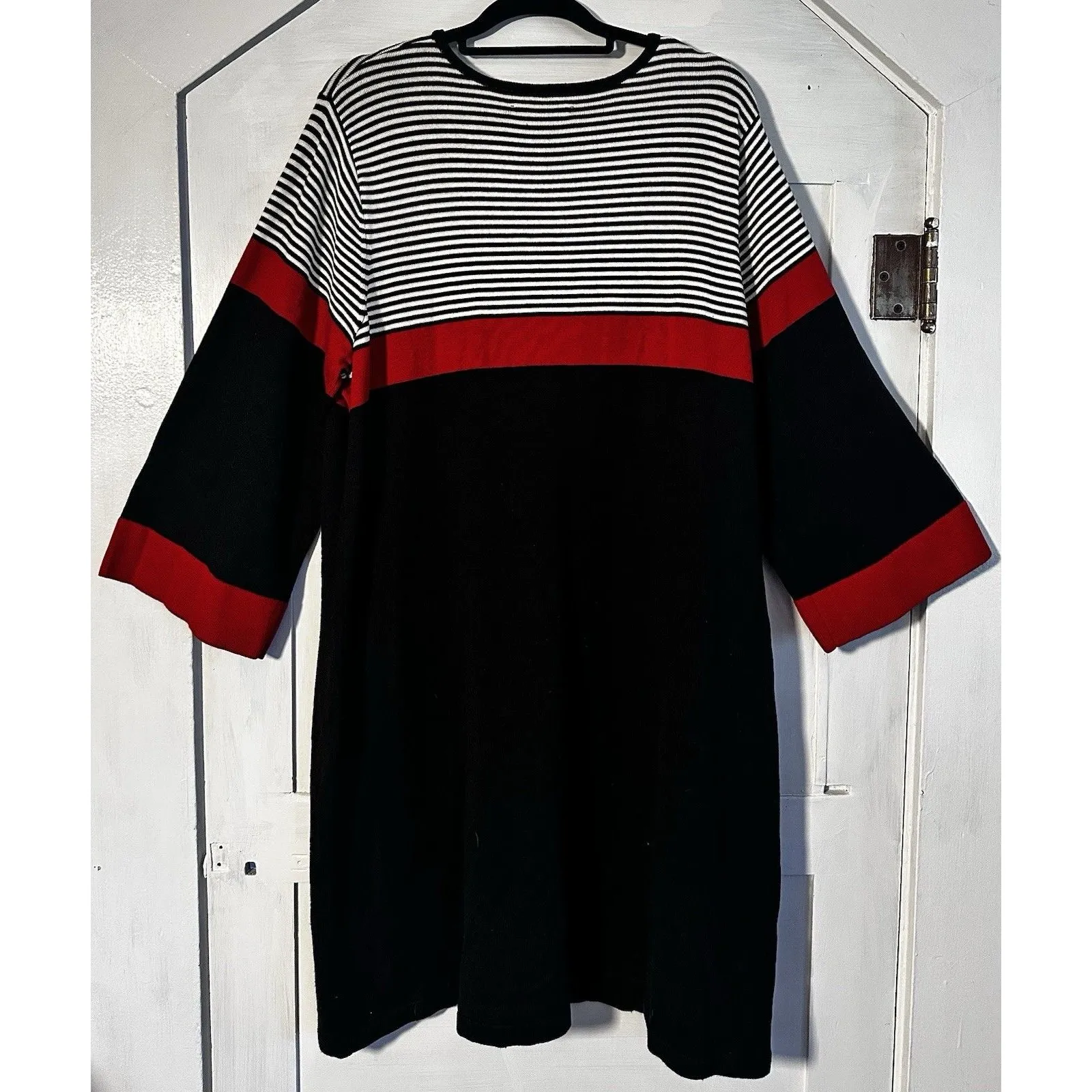 Jessica Howard Red, White, Black Stripe midi 3/4 sleeve sweater dress size 3X - Image 8