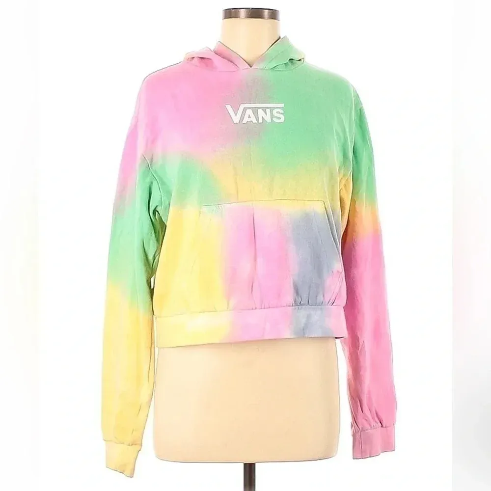 Vans Retro Skater Punk Aura Tie Dye Crop Hoodie in Aura Multi Color Size Medium - Image 3
