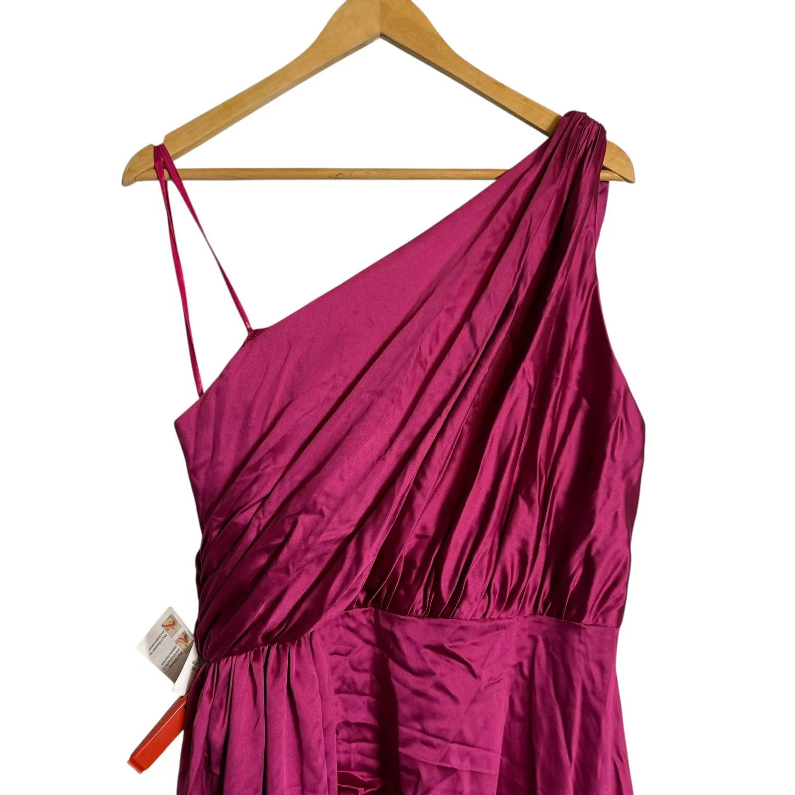 Mac Duggal Pink Gathered One Shoulder Satin Faux Wrap Evening Gown Size 12 - Image 8