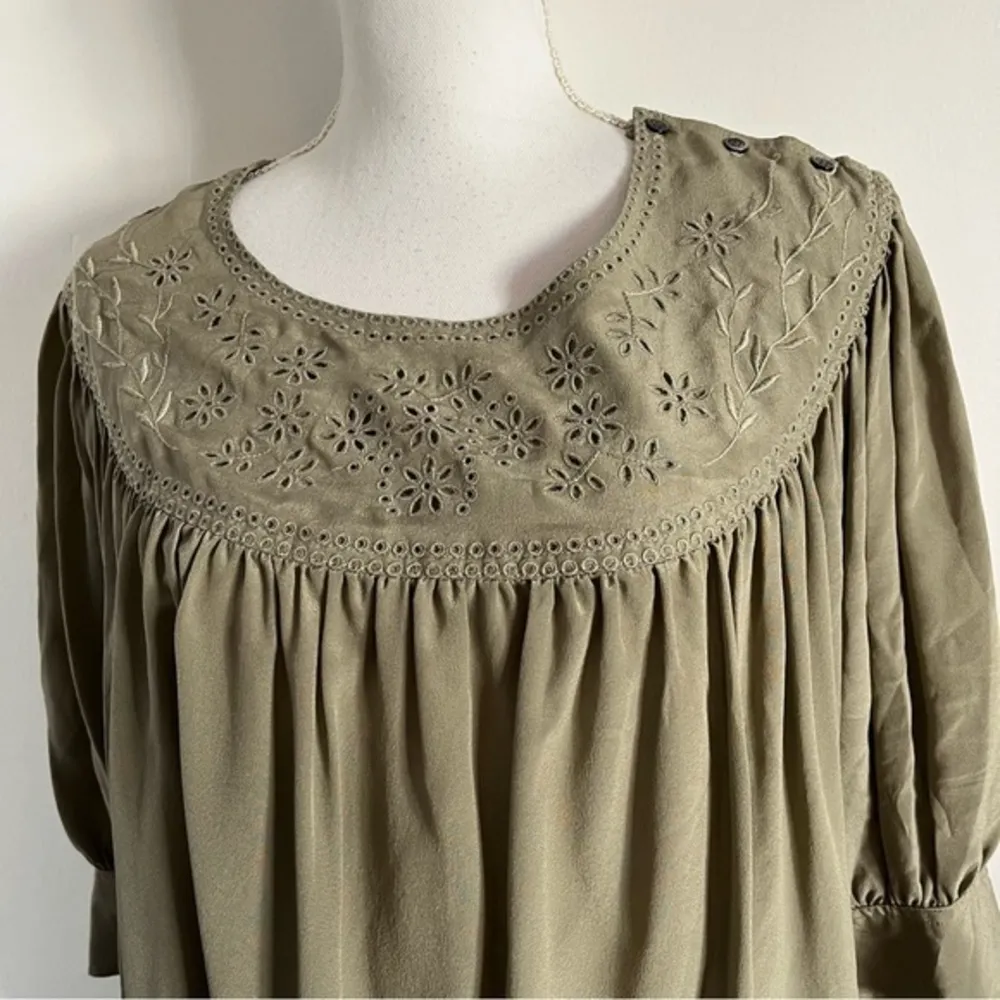 Madewell  • Sage Green Eyelet Drawstring Waist Blouse - Image 12