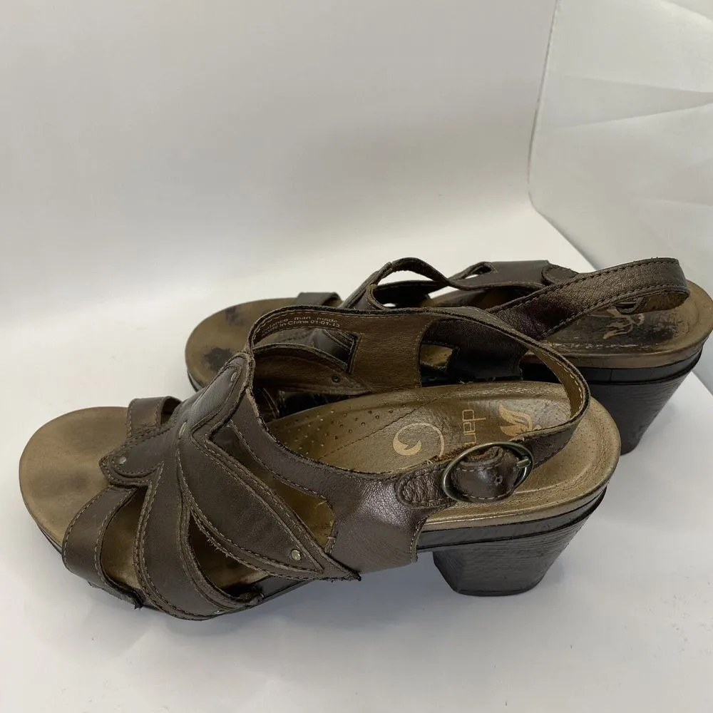 Dansko Nina Sandals Womens 38/7 Heels Brown Leather Floral Strappy Platform‎ - Image 7