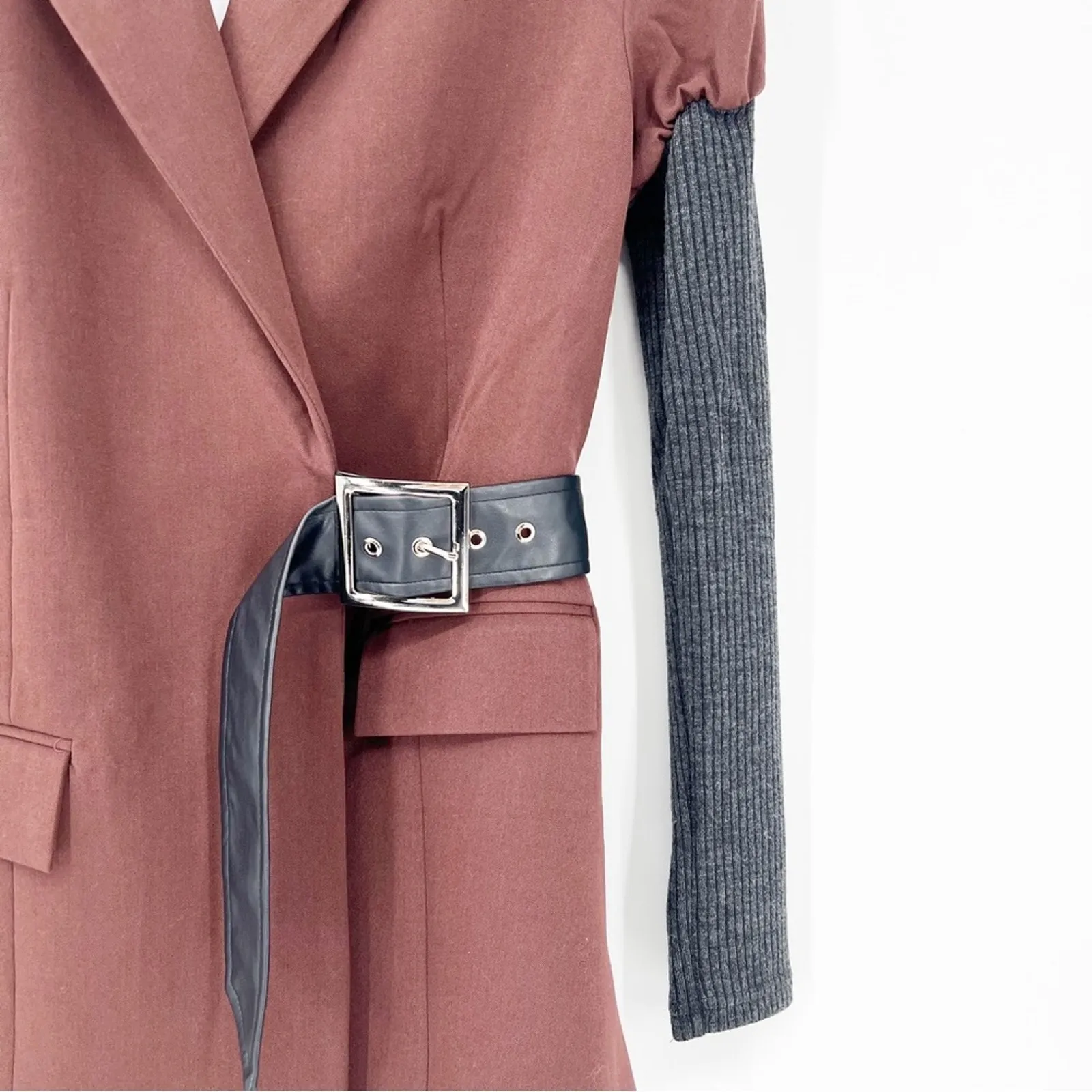 NWT WeWoreWhat Rib Sleeve Belted Wrap Blazer XS Brown‎ - Image 5