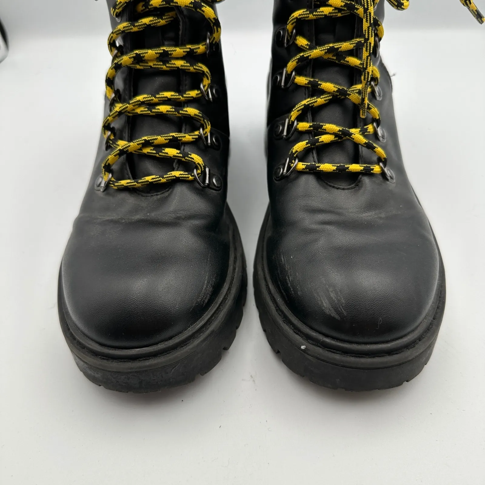 Skechers Platform Ankle Boots Black Yellow Lace Up Combat ChunkyWomen 7.5 Grunge - Image 4