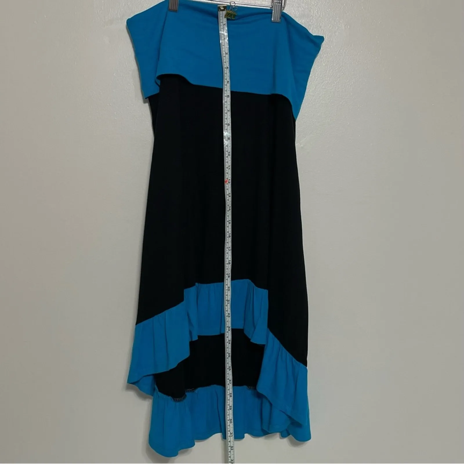 New Direction Black High Low Skirt Turquoise Waist Ruffle Hem Size M - Image 2
