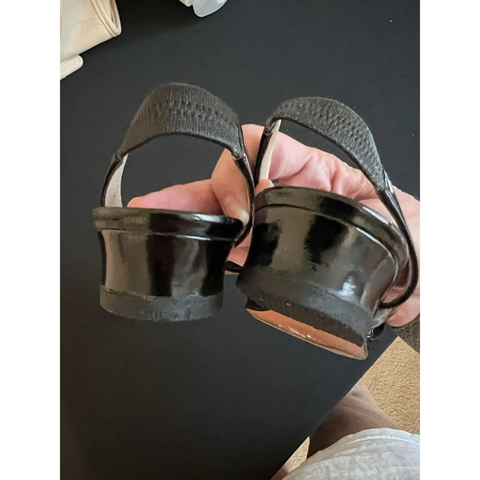 VTG Ferragamo Black Leather Slingback Pointed Toe Size 5.5 Made in Italy 1” Heel - Image 7